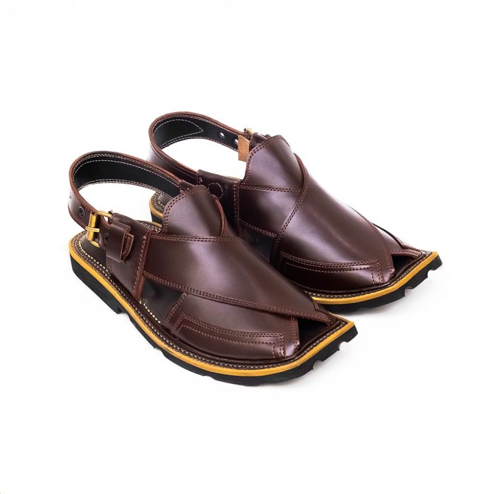 Brown Peshawari Chappal with Double Tire Sole