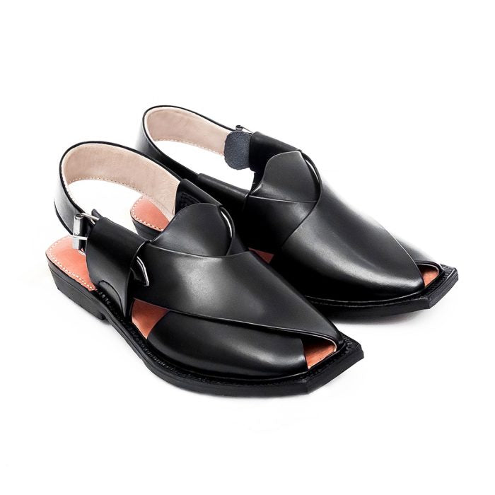 Hand Crafted Black Shine Quetta Norozi Chappal