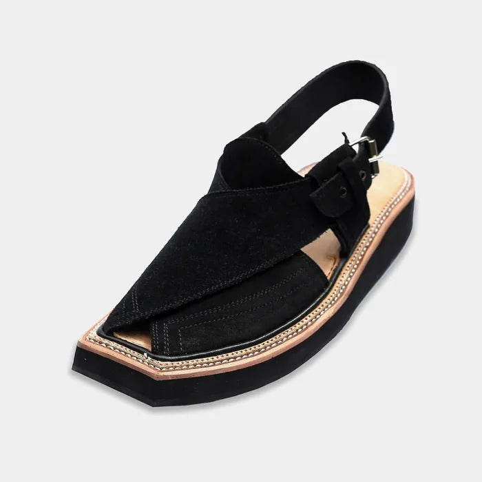 Handmade Black Suede Kaptaan Leather Chappal With Light Weight