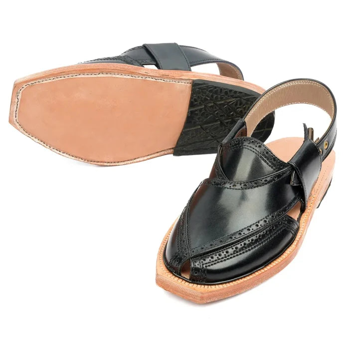 Handmade Brock Leather Quetta Norozi Chappal with Leather Sole