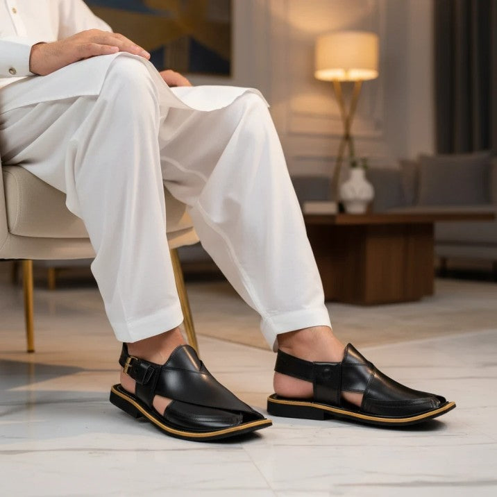 Handmade Black Peshawari Chappal