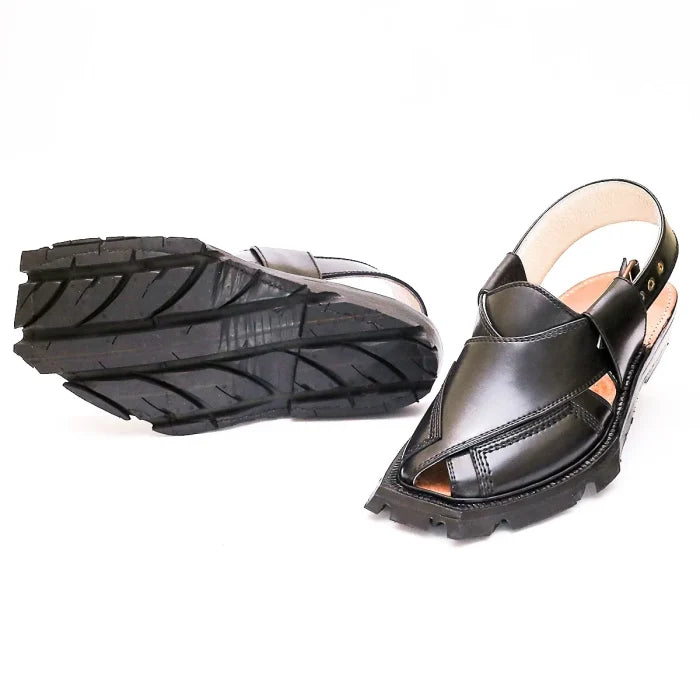 Noir Black Quetta Shikari Chappal with Double Sole
