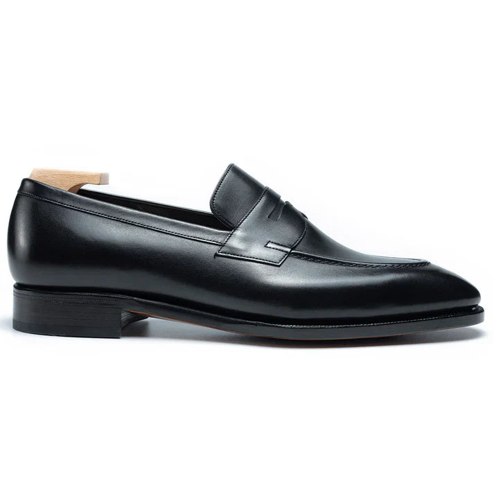 Men’s Black Leather Penny Loafers with Leather Sole - 092158