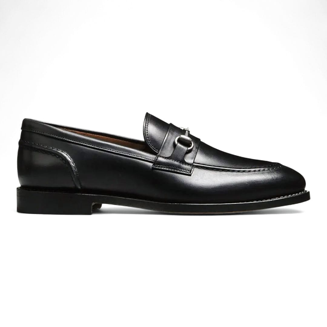 Men’s Black Leather Horsebit Loafers with Leather Sole - 092153