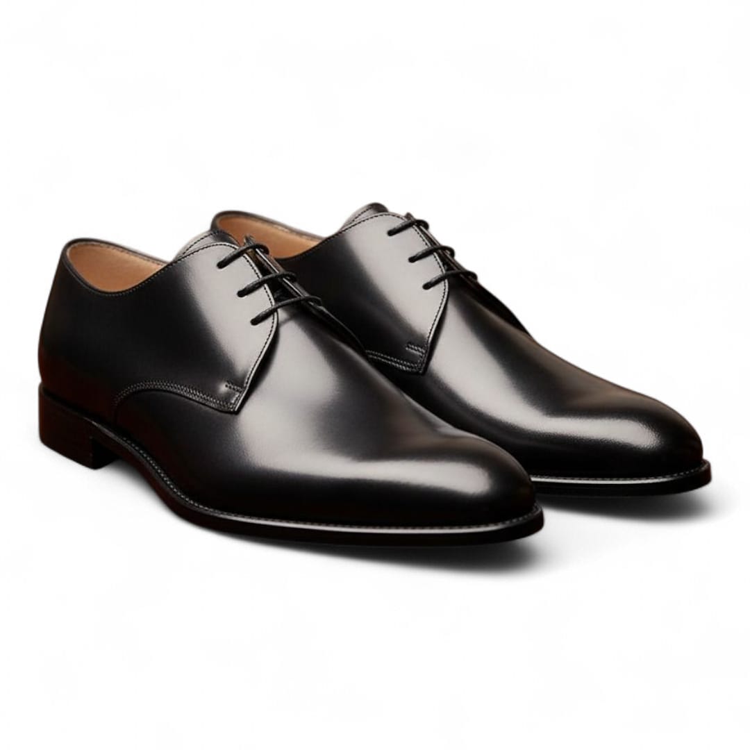 Men’s Black Calf Leather Derby Shoes with Leather Sole - 092152