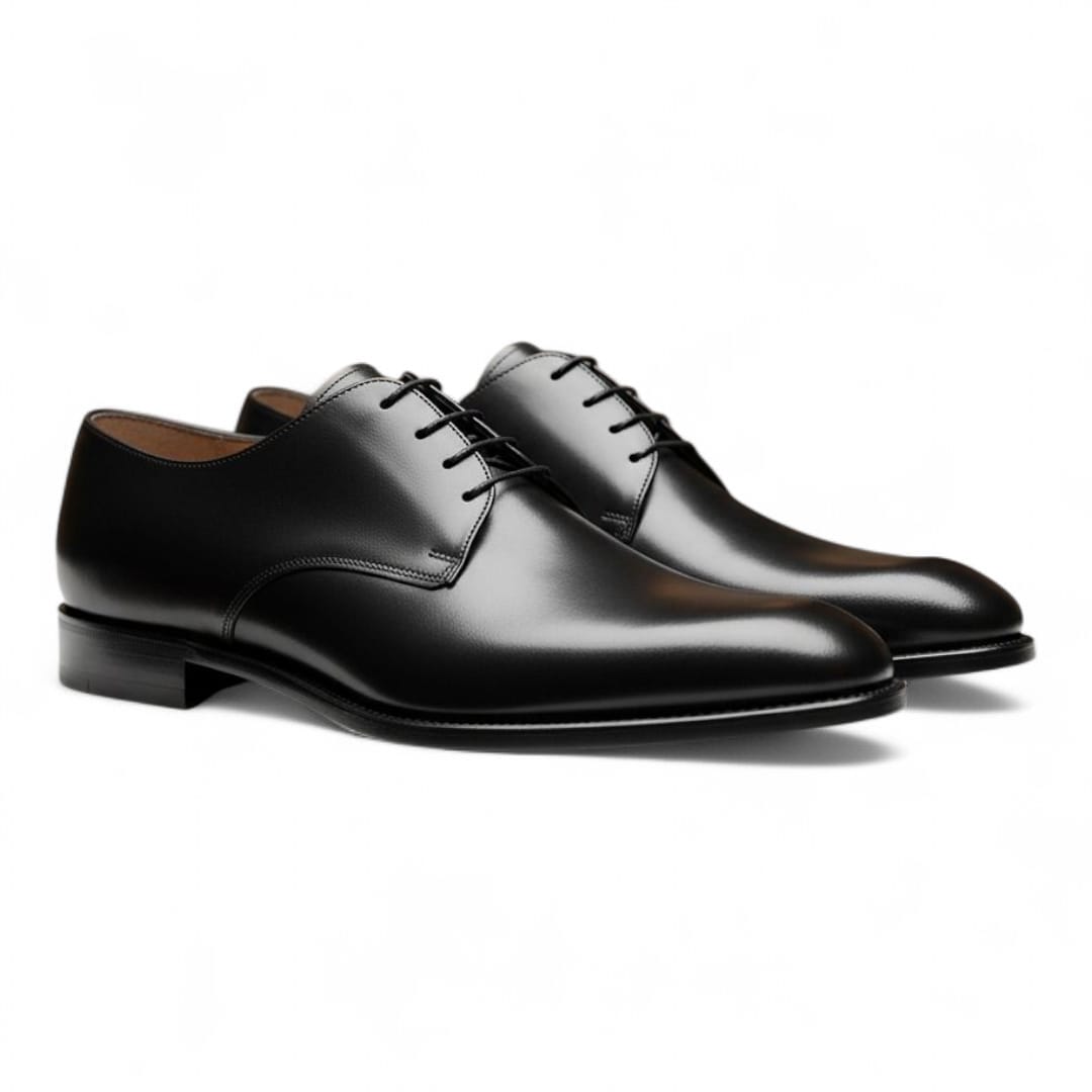 Men’s Black Calf Leather Derby Shoes with Leather Sole - 092152