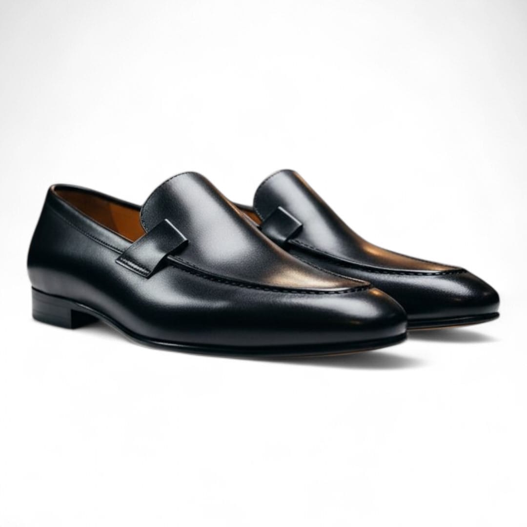 Handmade Men’s Black Leather Loafers | Classic Slip-On Elegance