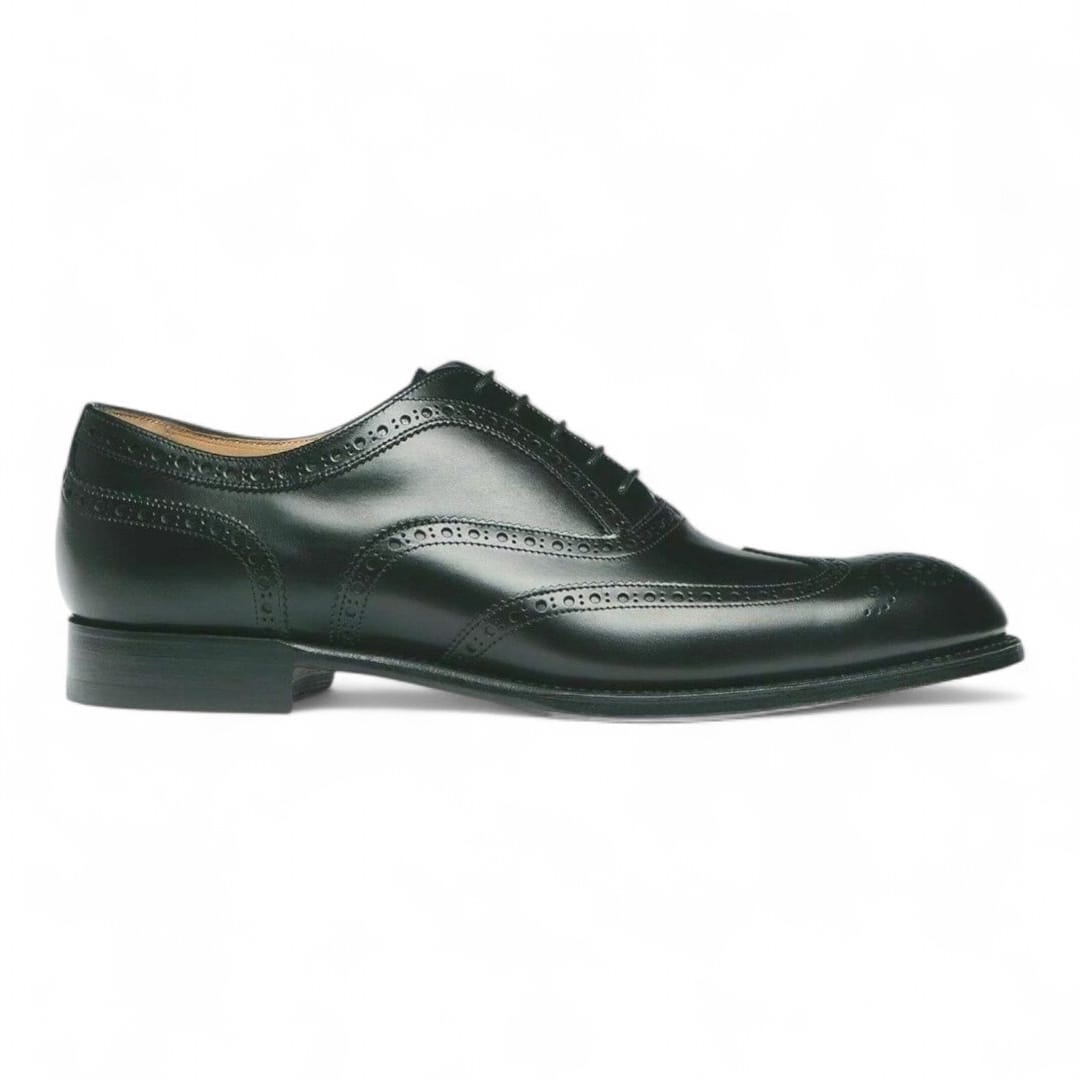 Hand-Crafted Black Brogue Oxford Leather Shoes with Leather Sole - 092156