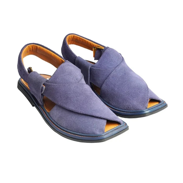 Handmade Suede Traditional Blue Peshawar Zalmi Chappal