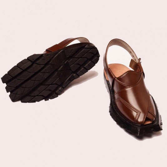 Hand Stitched Brown Quetta Shikari Chappal with Double Sole