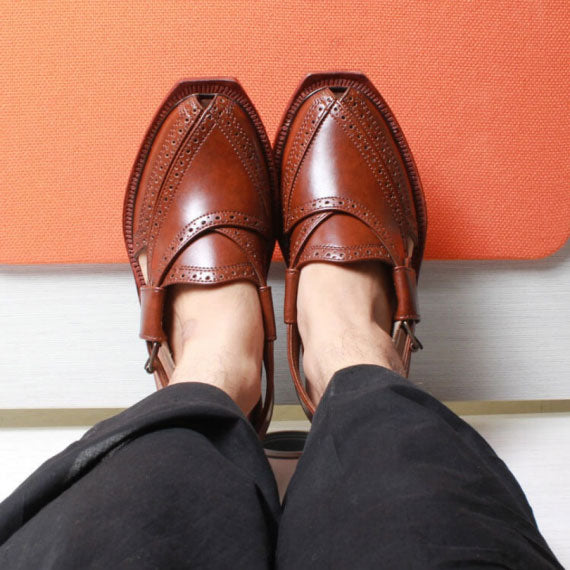 Handmade Brock Quetta Norozi Leather Chappal – 09234