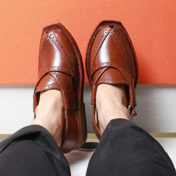 Handmade Brock Quetta Norozi Leather Chappal – 09234