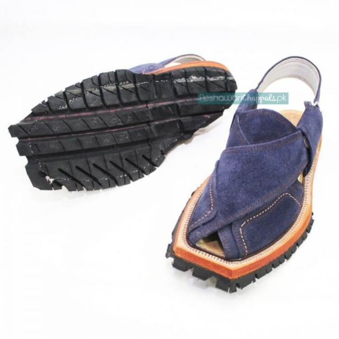 Hand Crafted Blue Suede Shikari Quetta Norozi Chappal