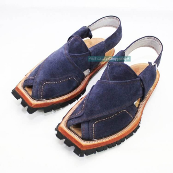 Hand Crafted Blue Suede Shikari Quetta Norozi Chappal – 092356