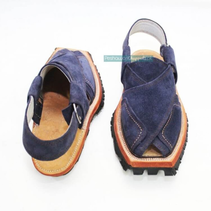 Hand Crafted Blue Suede Shikari Quetta Norozi Chappal