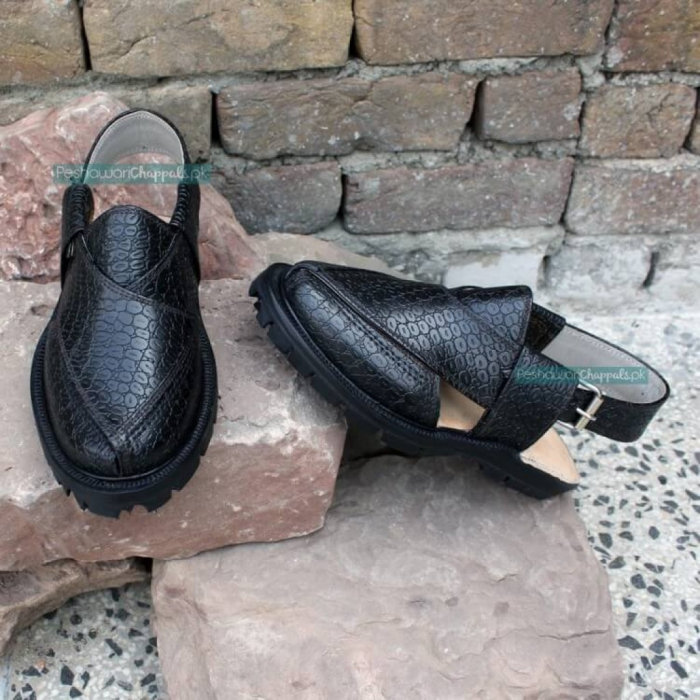 Envy Black Printed Leather Quetta Norozi Chappal 