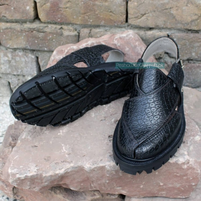Envy Black Printed Leather Quetta Norozi Chappal 