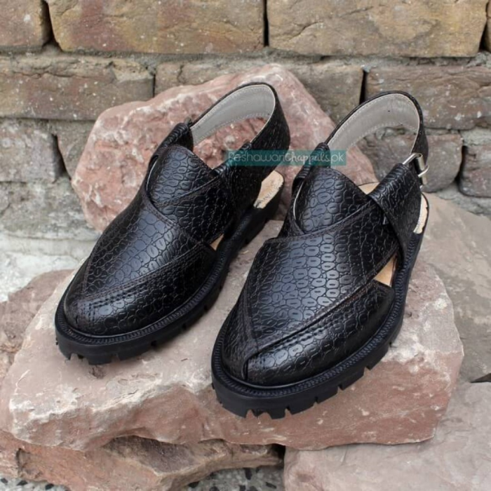 Envy Black Printed Leather Quetta Norozi Chappal 