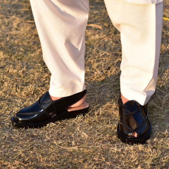 Handmade Black Norozi Chappal with Double Tire Sole – 092602