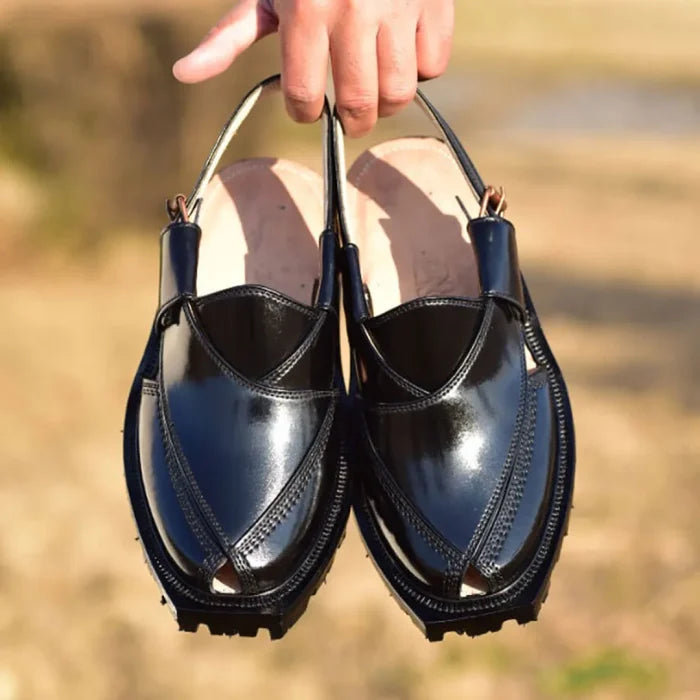 Handmade Black Norozi Chappal with Double Tire Sole – 092602