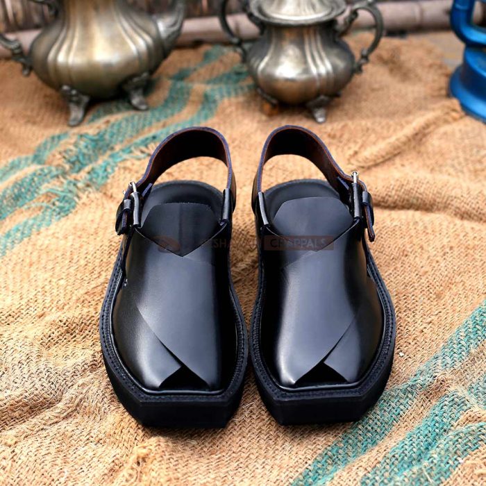 Handmade Black Leather Kaptaan Chappal 