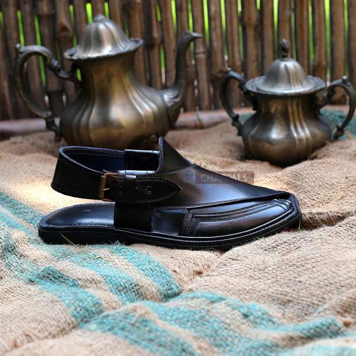 Handmade Signature Black Peshawari Chappal