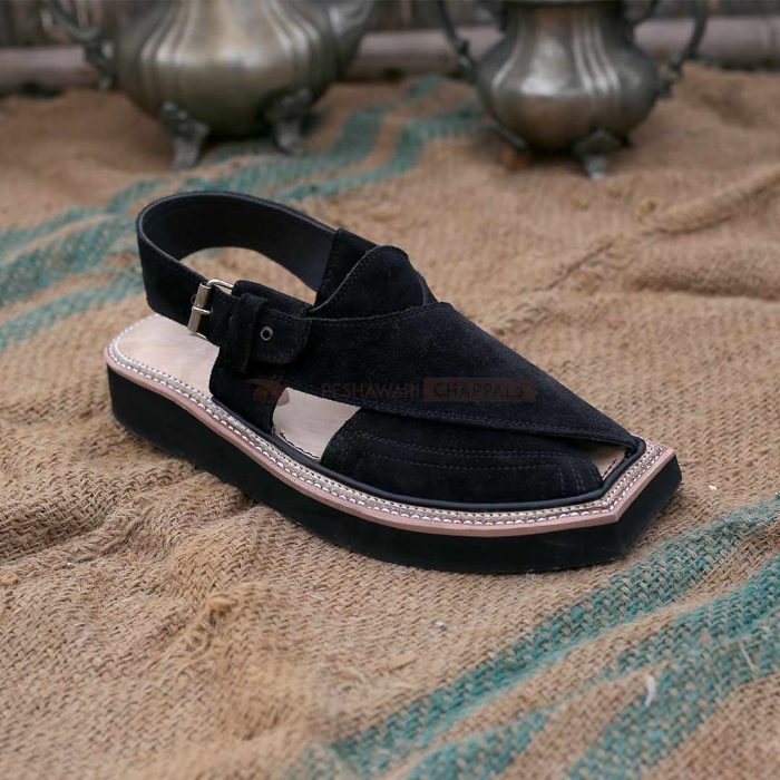 Handmade Black Suede Kaptaan Leather Chappal With Light Weight – 092104