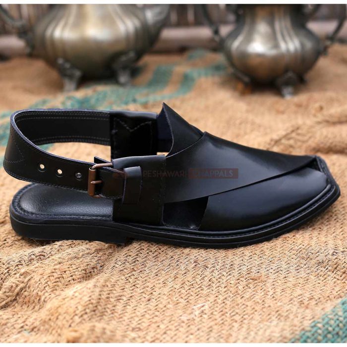 Handmade Classic Black Peshawari Chappal 