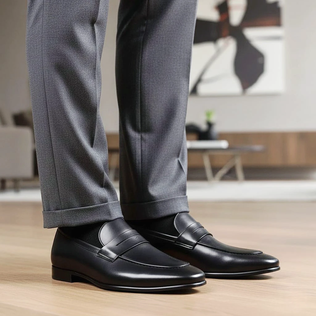 Men’s Formal Black Leather Shoes | Lightweight Rubber Sole - 092121