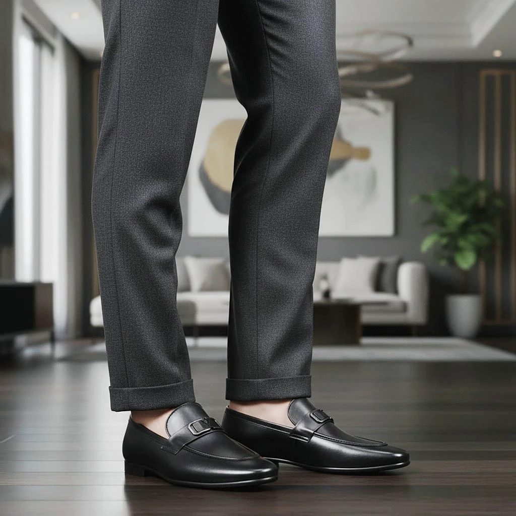 Men’s Black Genuine Cow Leather Shoes | Flexible Rubber Sole - 092120