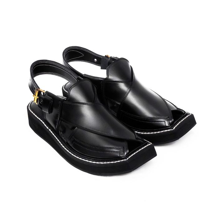 Iconic Black Leather Kaptaan Chappal – 092271