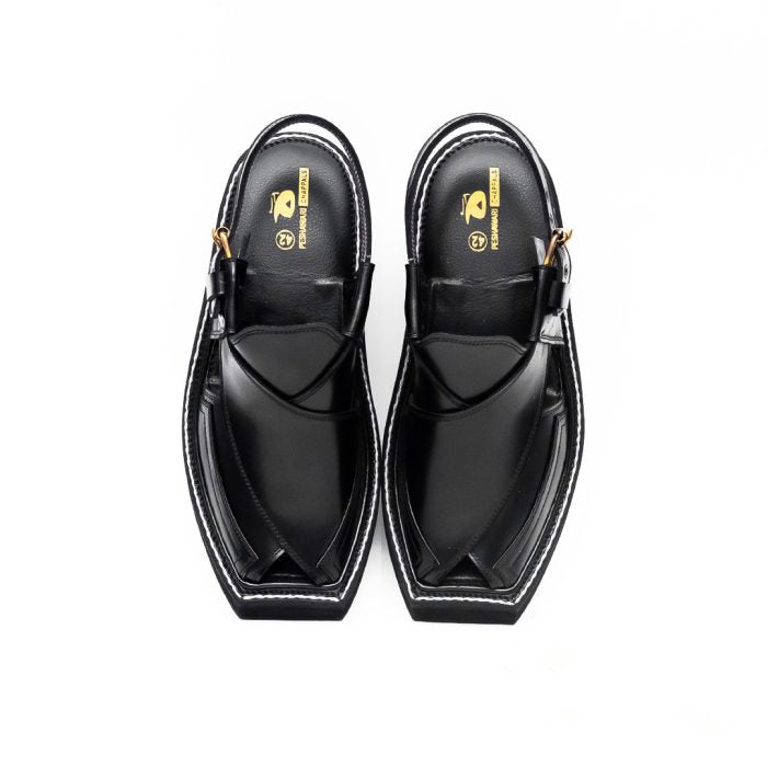 Iconic Black Leather Kaptaan Chappal – 092271