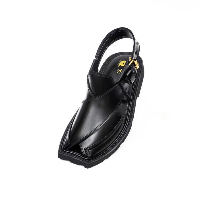 Black Peshawari Chappal with Double Tire Sole – 092144