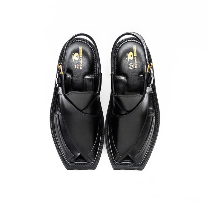 Black Peshawari Chappal with Double Tire Sole – 092144