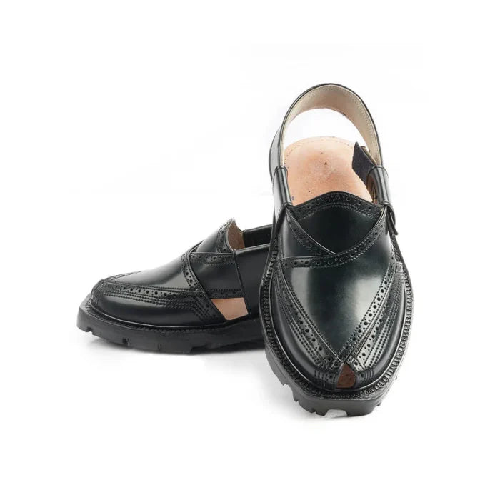 Handmade Black Brock Quetta Norozi Leather Chappal – 092236