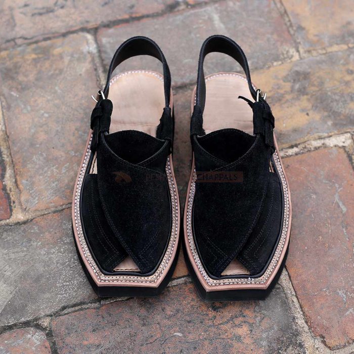 Handmade Black Suede Kaptaan Leather Chappal With Light Weight – 092104