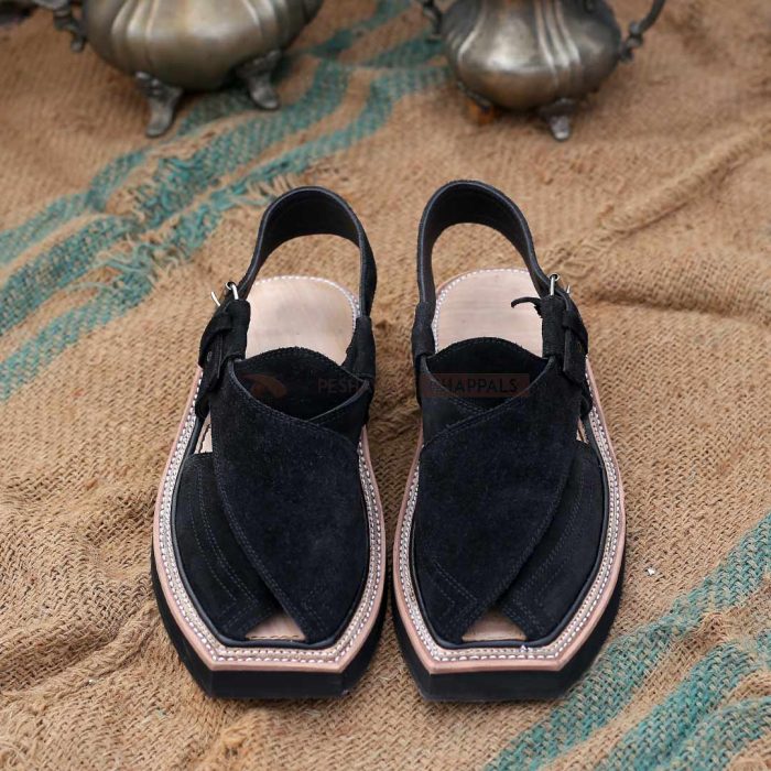Handmade Black Suede Kaptaan Leather Chappal With Light Weight – 092104