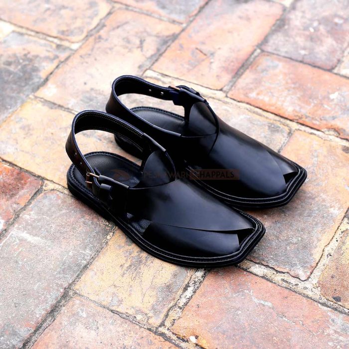 Handmade Classic Black Peshawari Chappal 