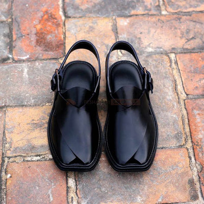Handmade Classic Black Peshawari Chappal 
