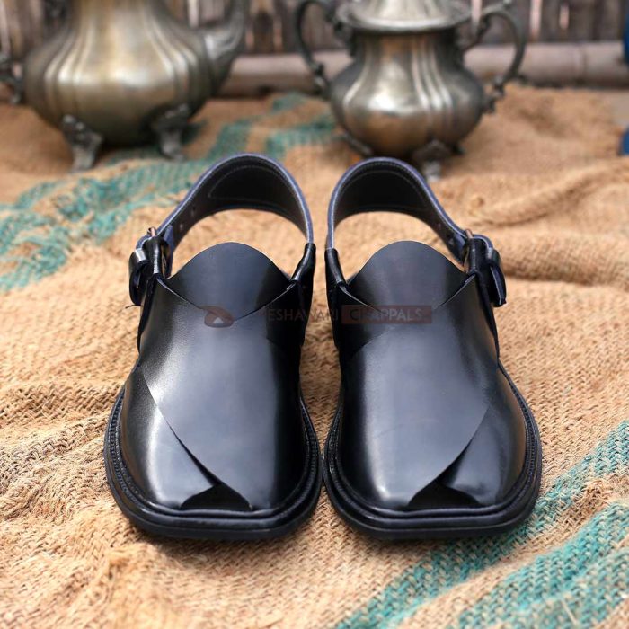 Handmade Classic Black Peshawari Chappal 