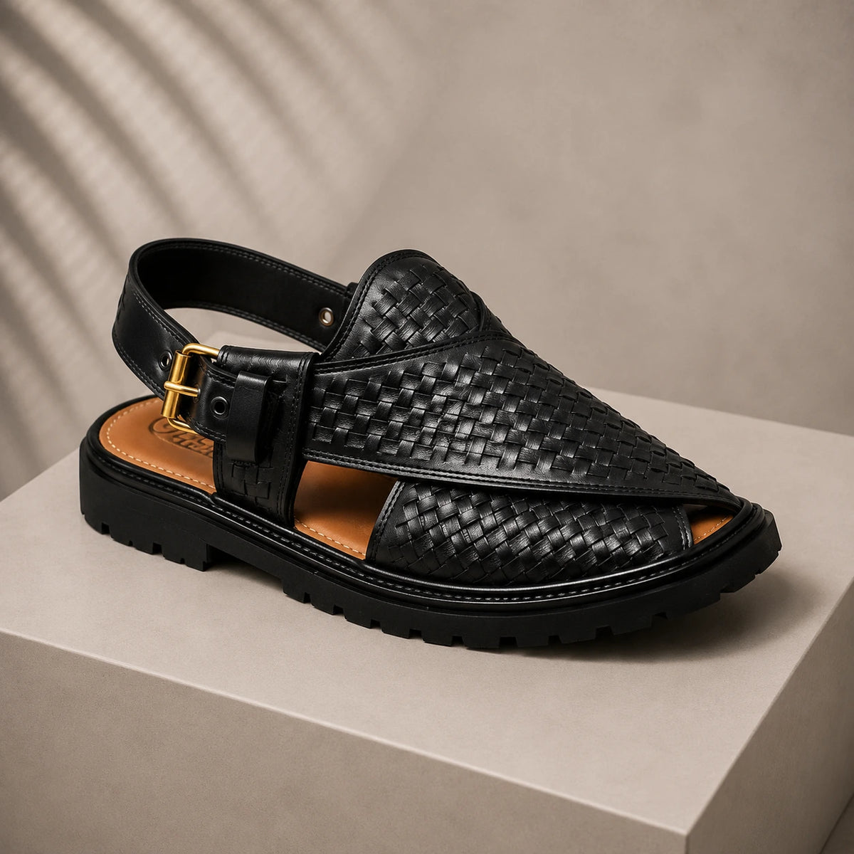 Black Peshawari Chappal with Vibram Sole