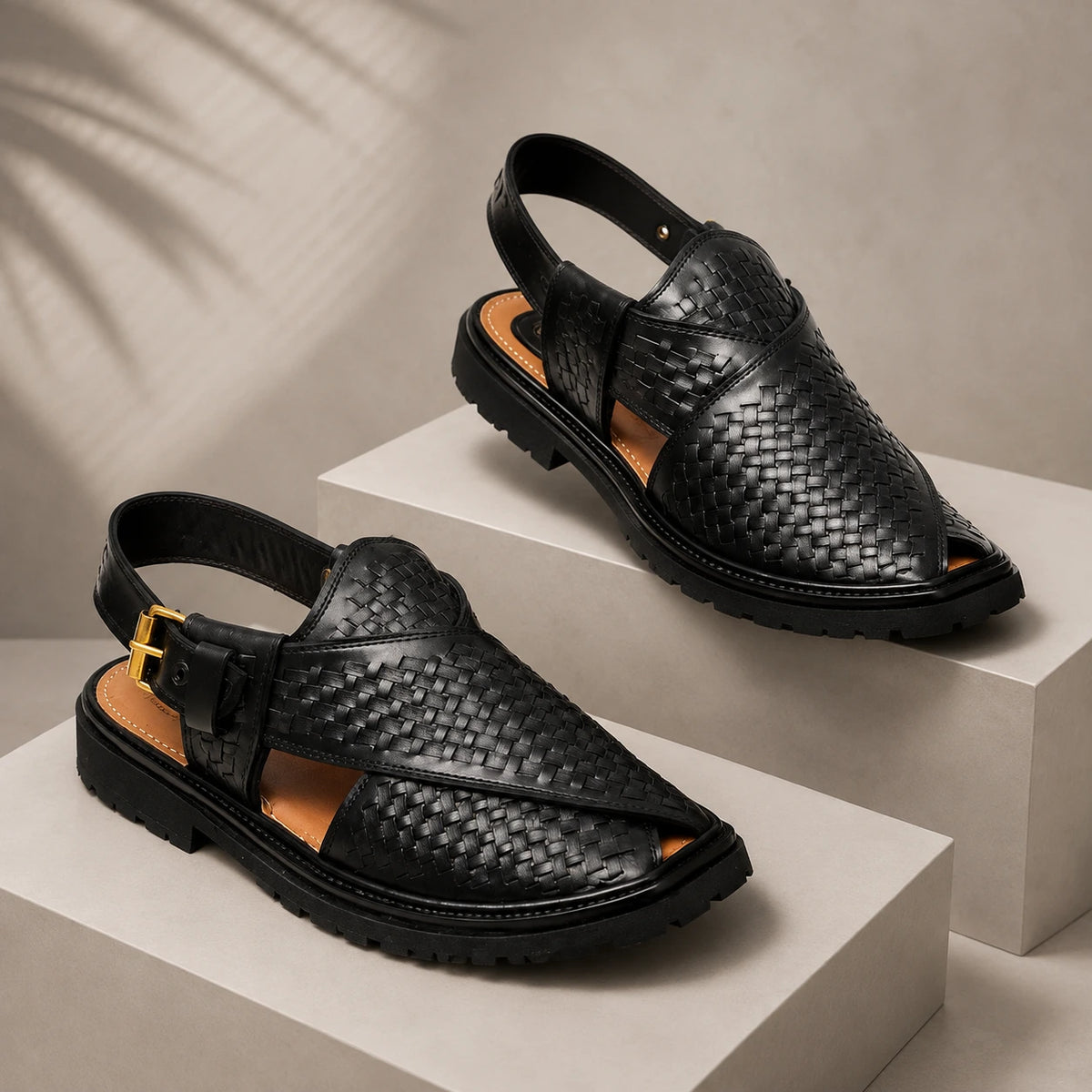 Black Peshawari Chappal with Vibram Sole