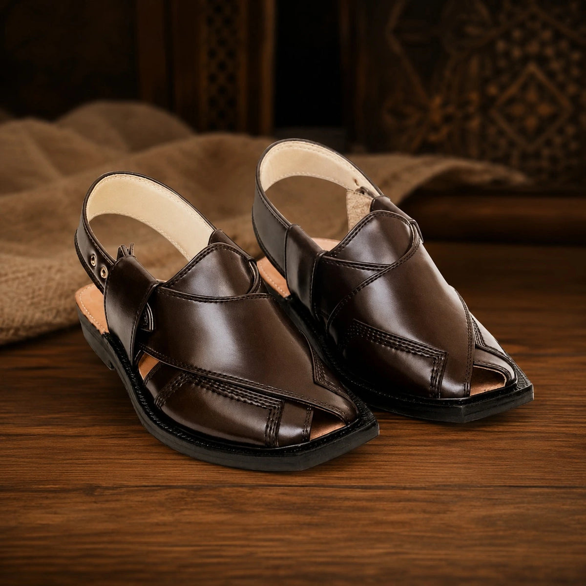 Brown Norozi Chappal with China Cut Shape