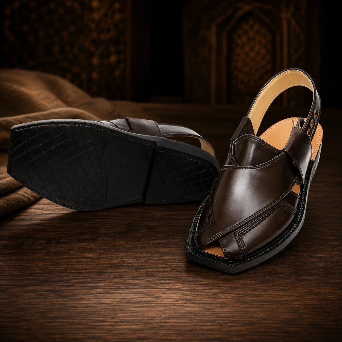 Brown Norozi Chappal with China Cut Shape