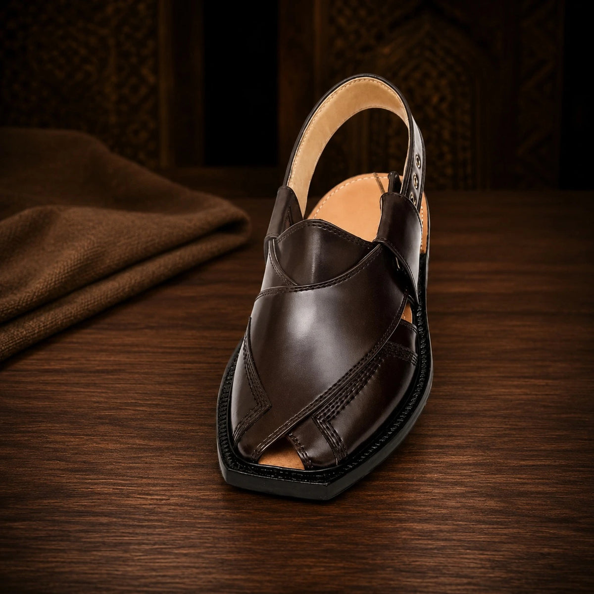 Brown Norozi Chappal with China Cut Shape