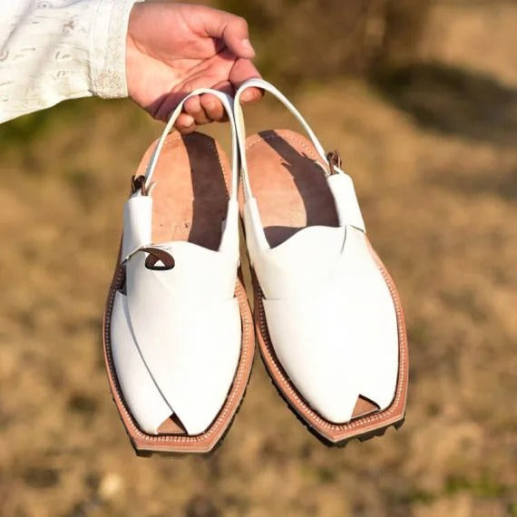 Handmade White Norozi Chappal with Double Sole – 092338