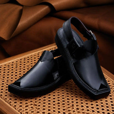 Handmade Black Leather Kaptaan Chappal