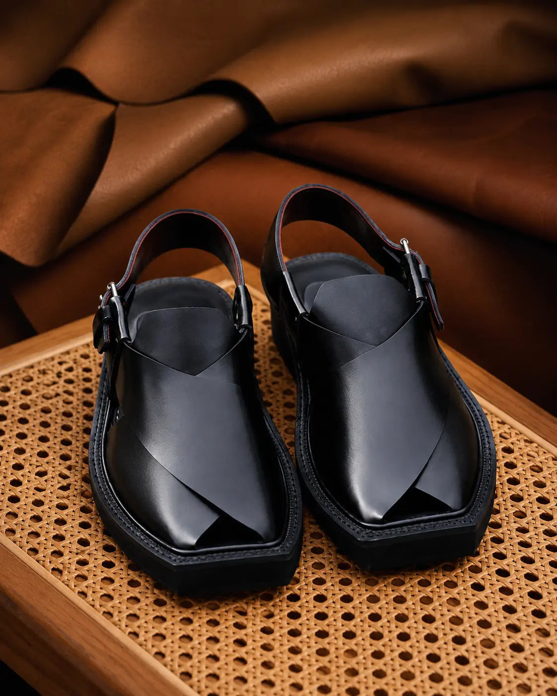 Handmade Black Leather Kaptaan Chappal