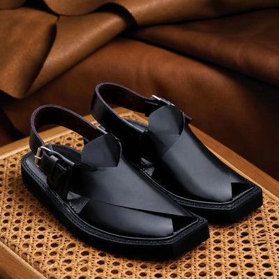 Handmade Black Leather Kaptaan Chappal