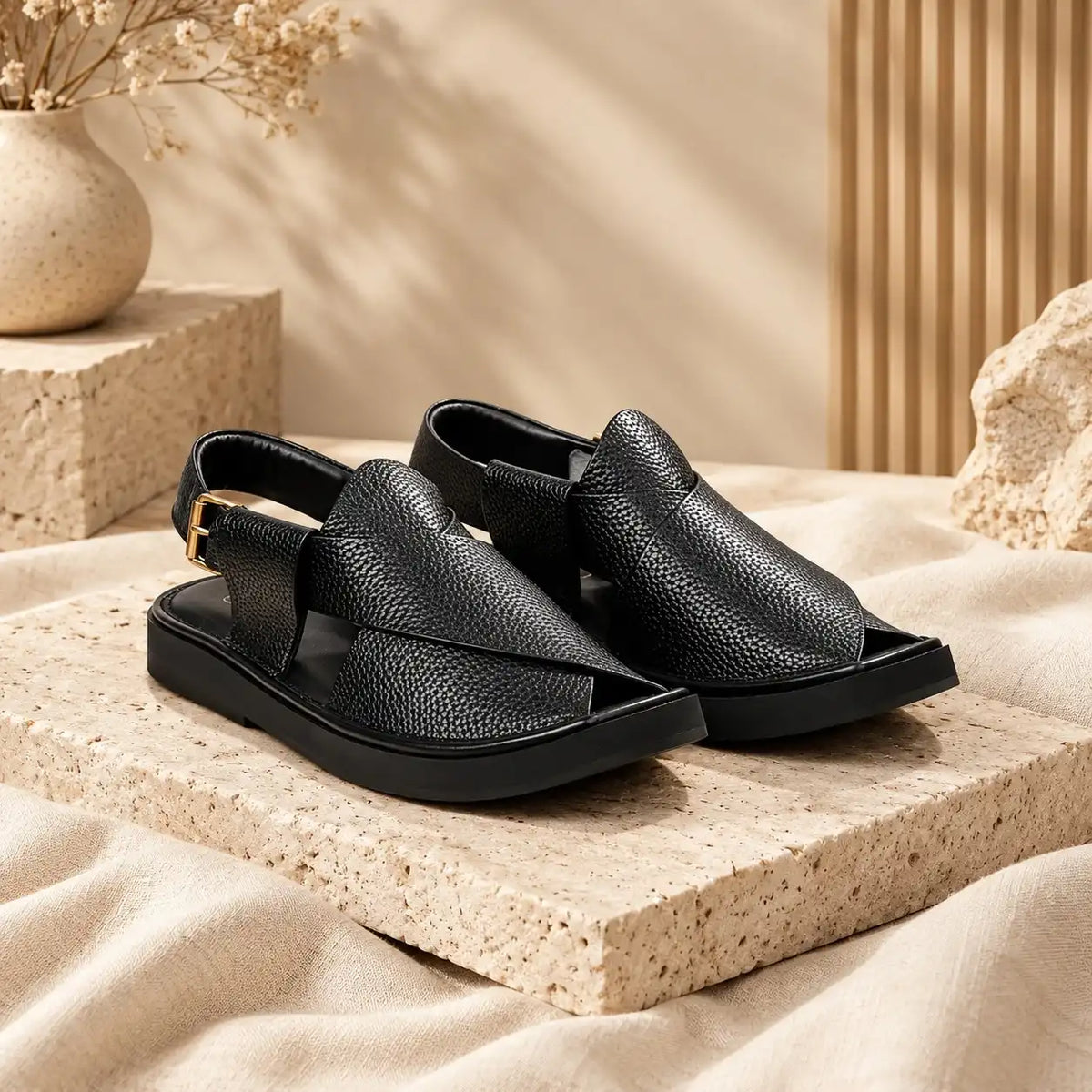 Handmade Kaptaan Chappal with Black Dotted Design